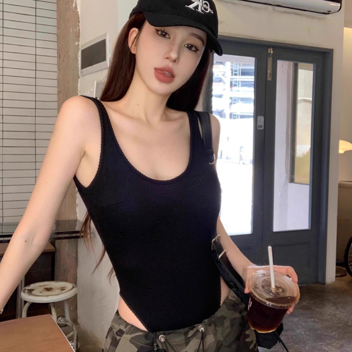 Black Strappy Bodysuit Sexy Ba - Tank Top Ribbed avis et prix