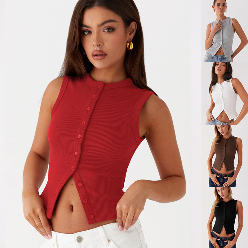 Ribbed Tank Button Crop Top Y2 - Tank Top Ribbed avis et prix