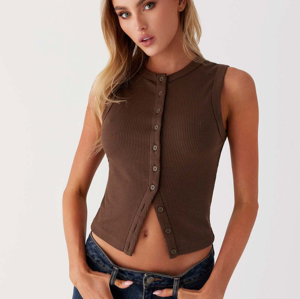 Ribbed Tank Button Crop Top Y2 - Tank Top Ribbed avis et prix