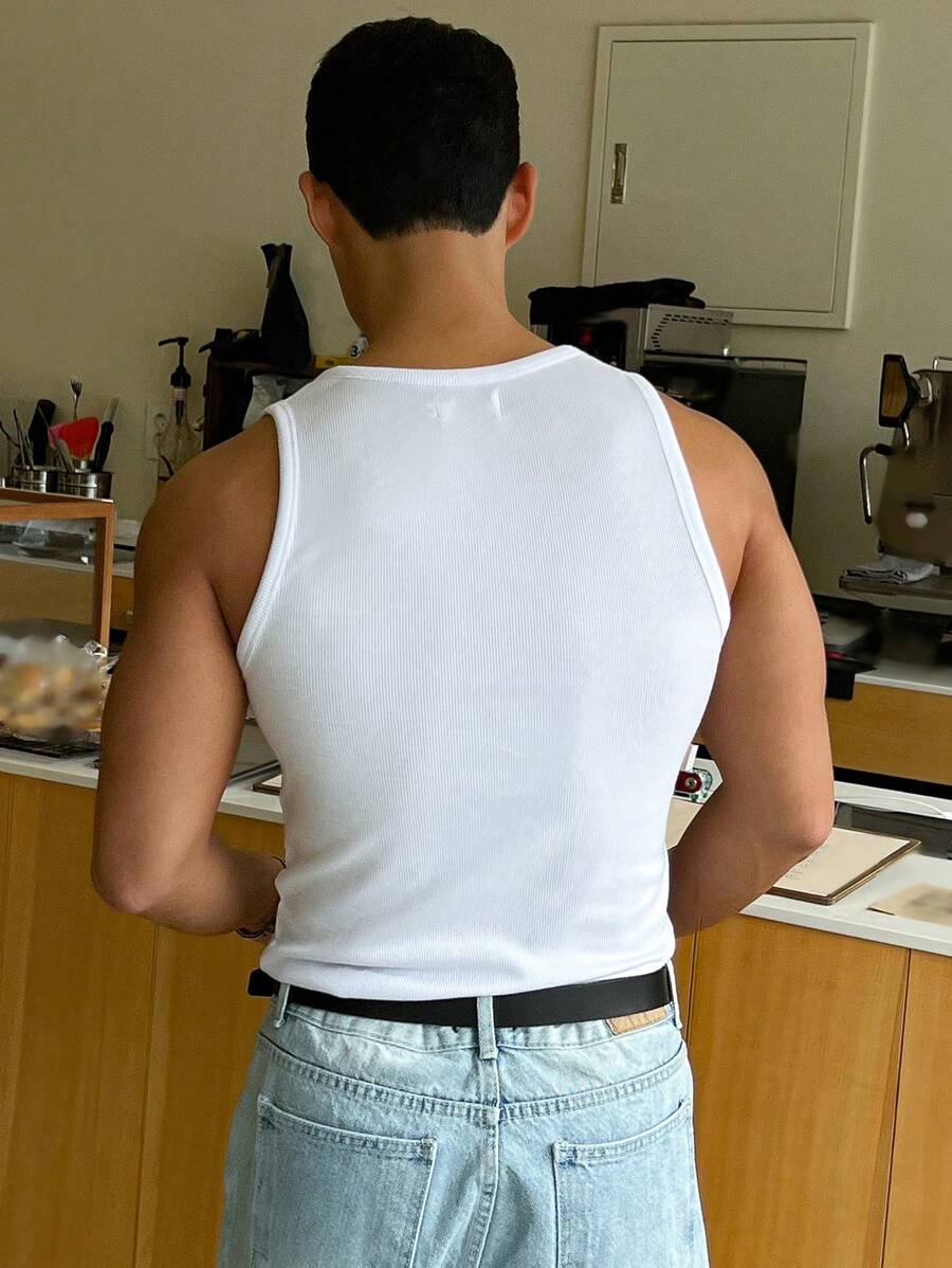 Men's Solid Color Ribbed Round - Tank Top Ribbed avis et prix