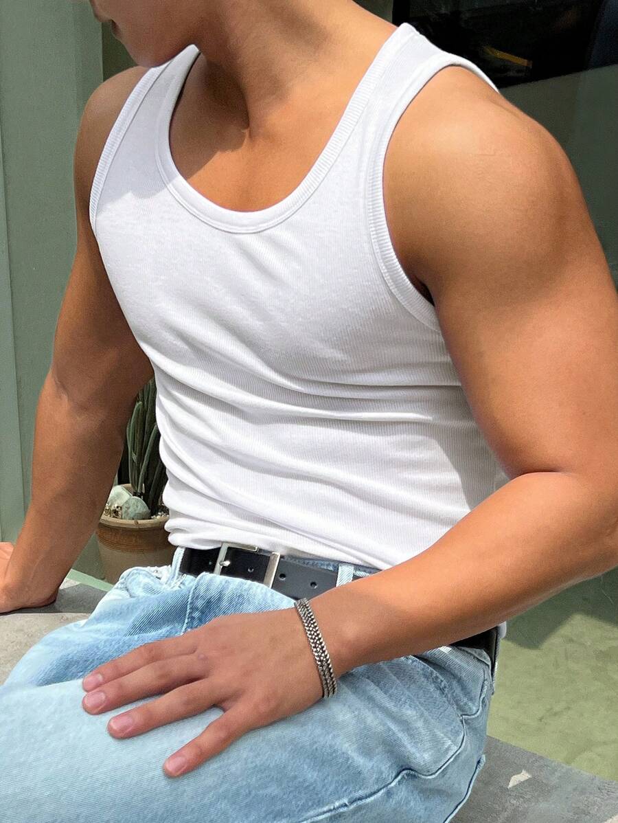 Men's Solid Color Ribbed Round - Tank Top Ribbed avis et prix