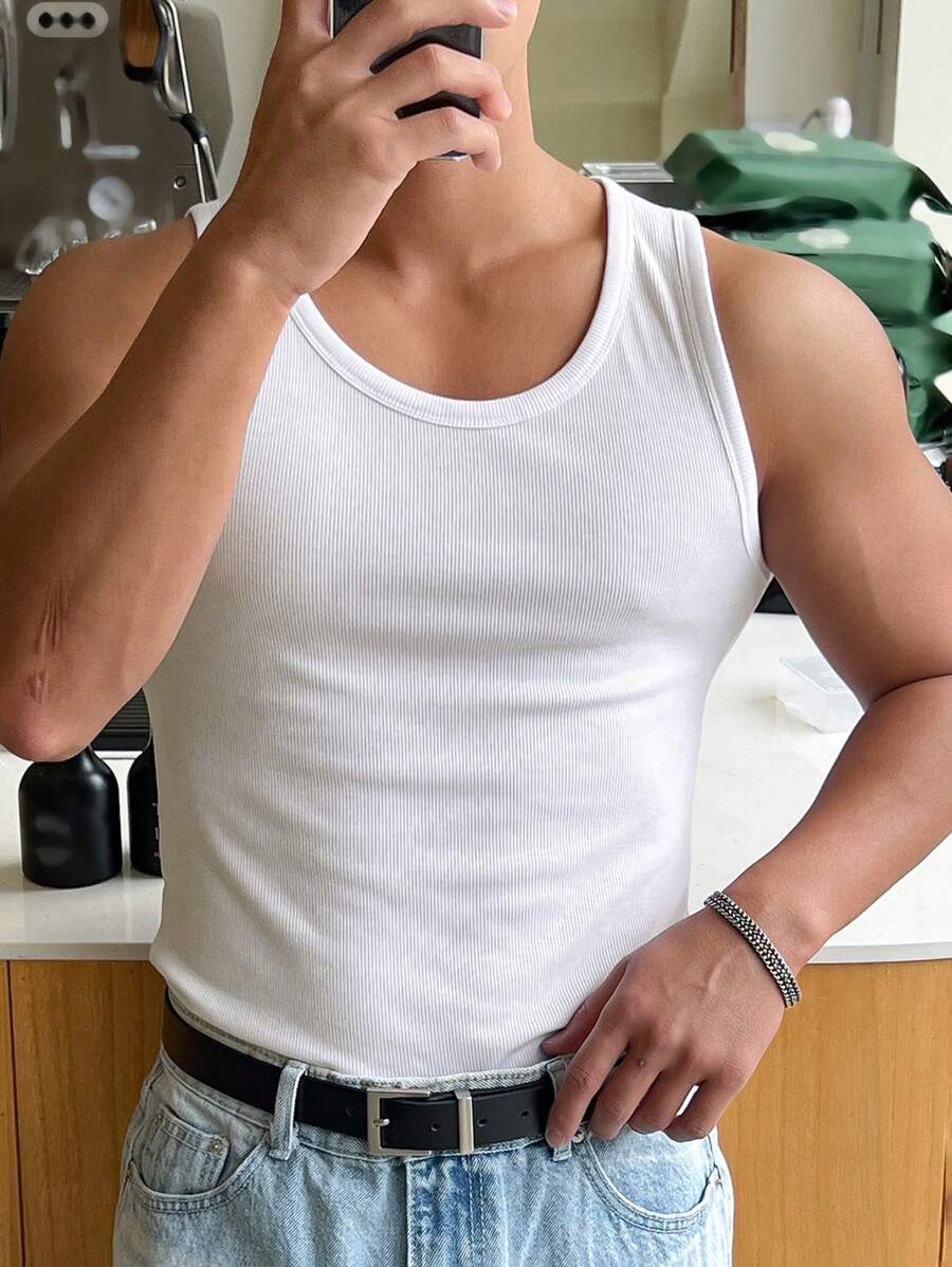 Men's Solid Color Ribbed Round - Tank Top Ribbed avis et prix