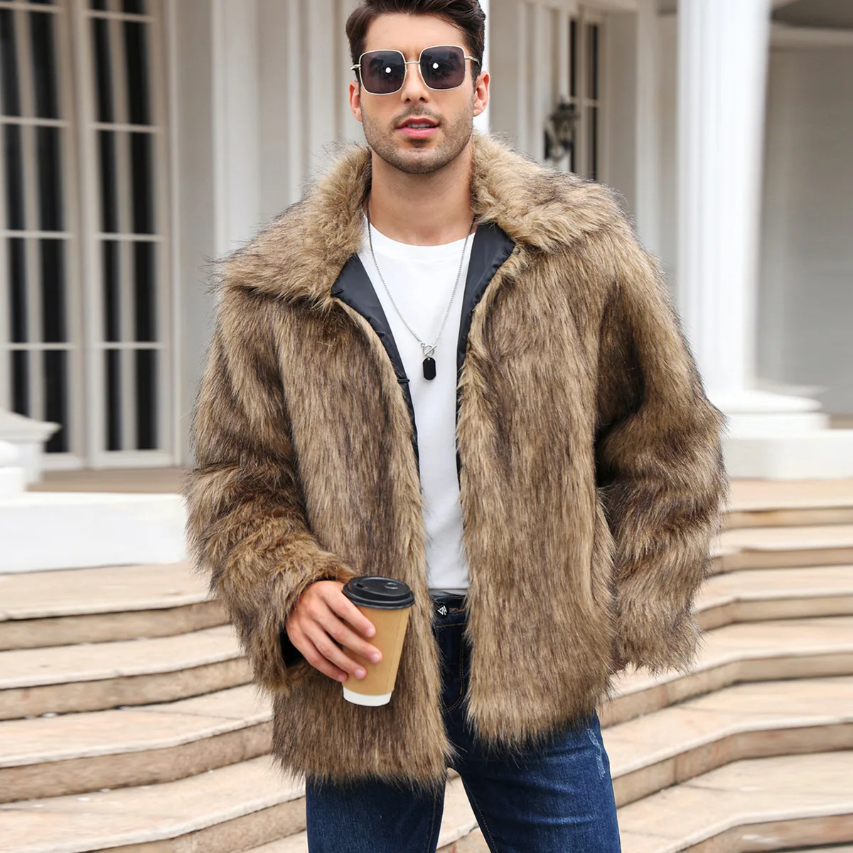 Men Faux Fox Fur Jacket Coat W - Thermal Long John avis et prix