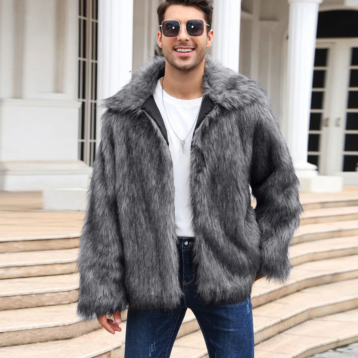 Men Faux Fox Fur Jacket Coat W - Thermal Long John avis et prix