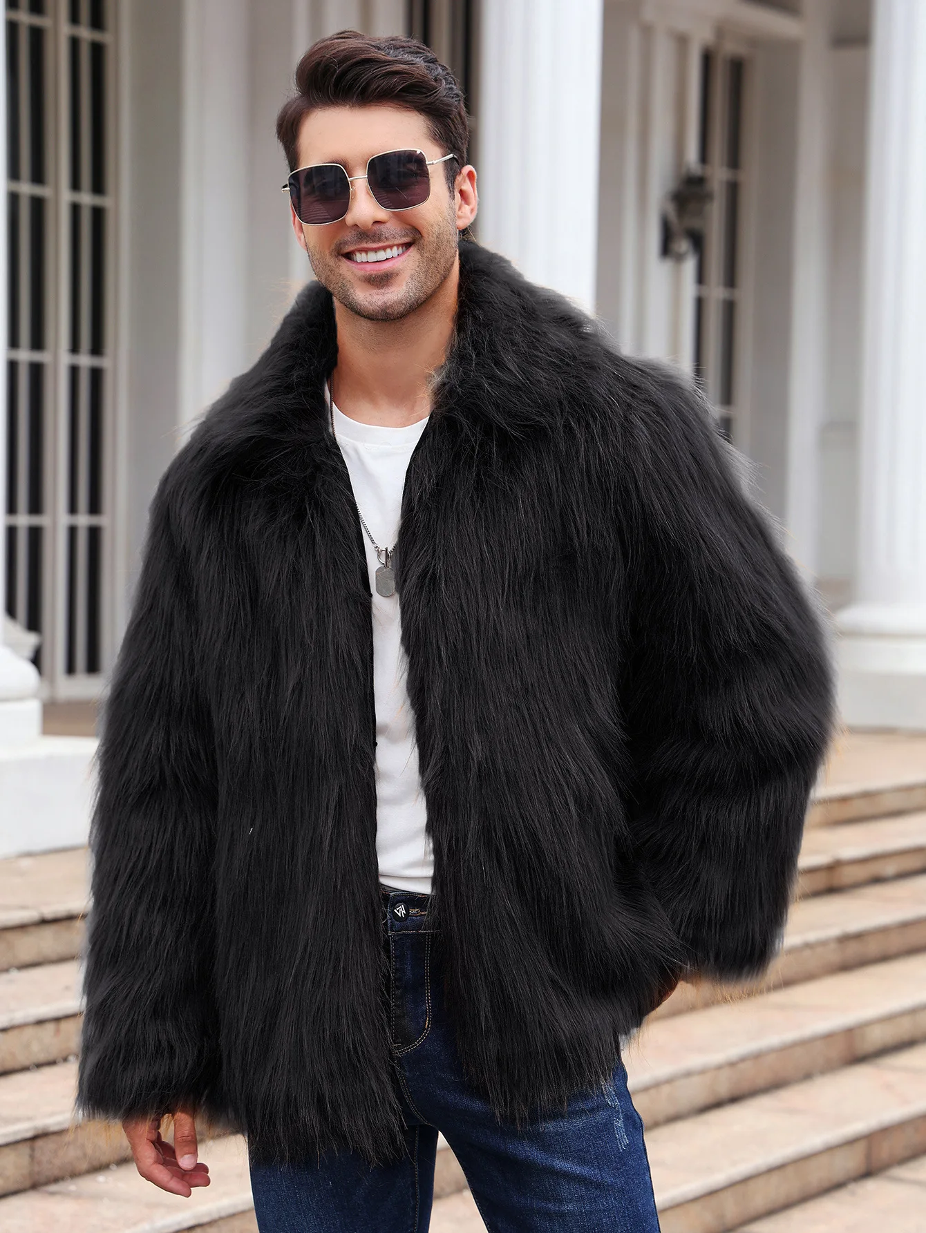 Men Faux Fox Fur Jacket Coat W - Thermal Long John avis et prix