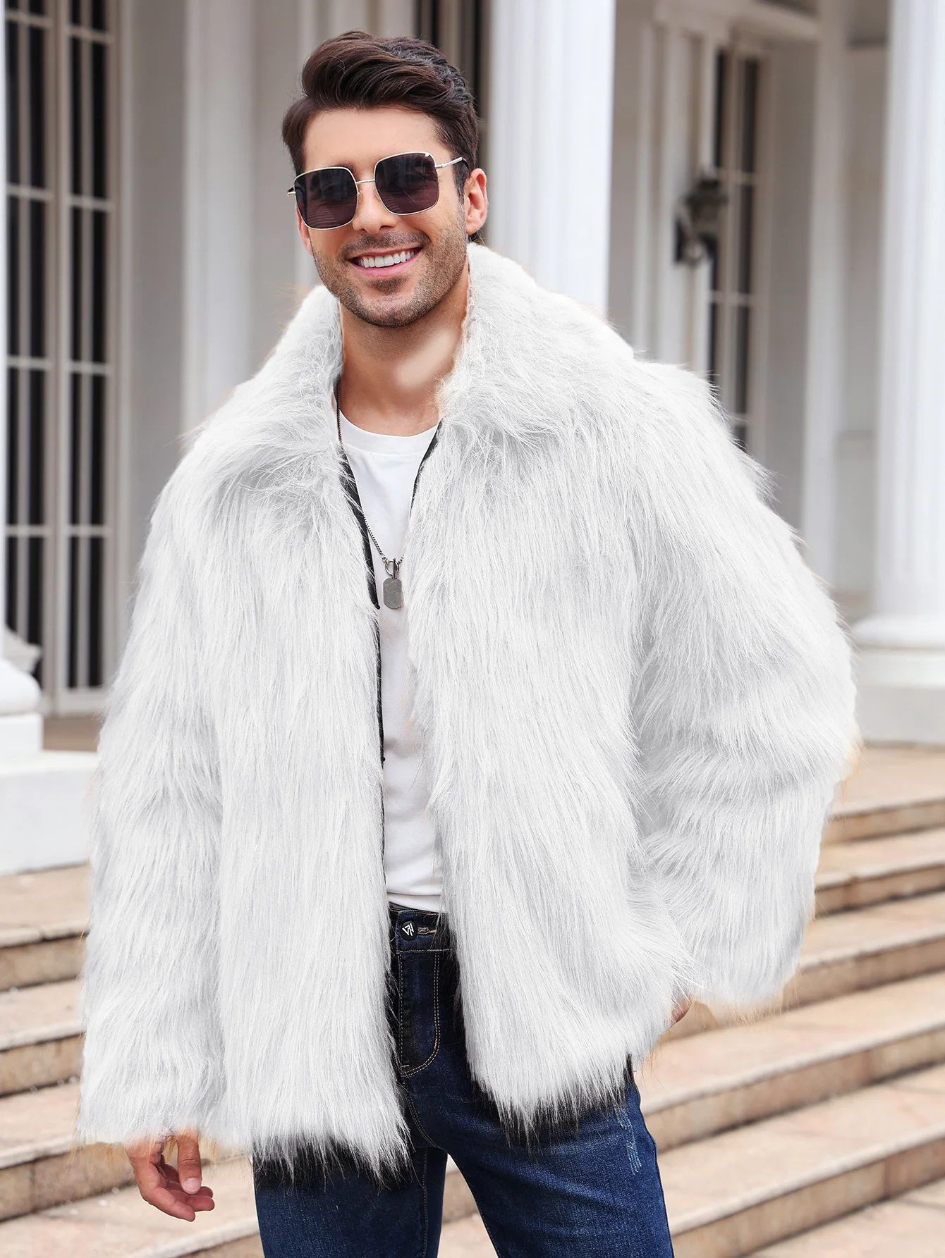 Men Faux Fox Fur Jacket Coat W - Thermal Long John avis et prix