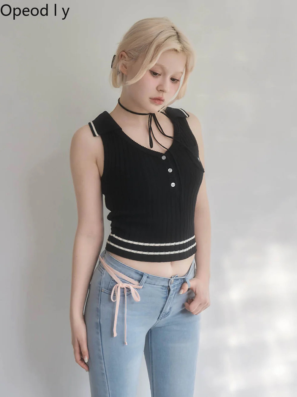 Japanese Sweet Lapel Twist V-n - Suspender Tank Top avis et prix