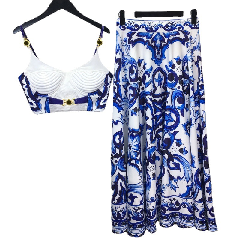 Summer Bohemain Blue And White - Suspender Tank Top avis et prix