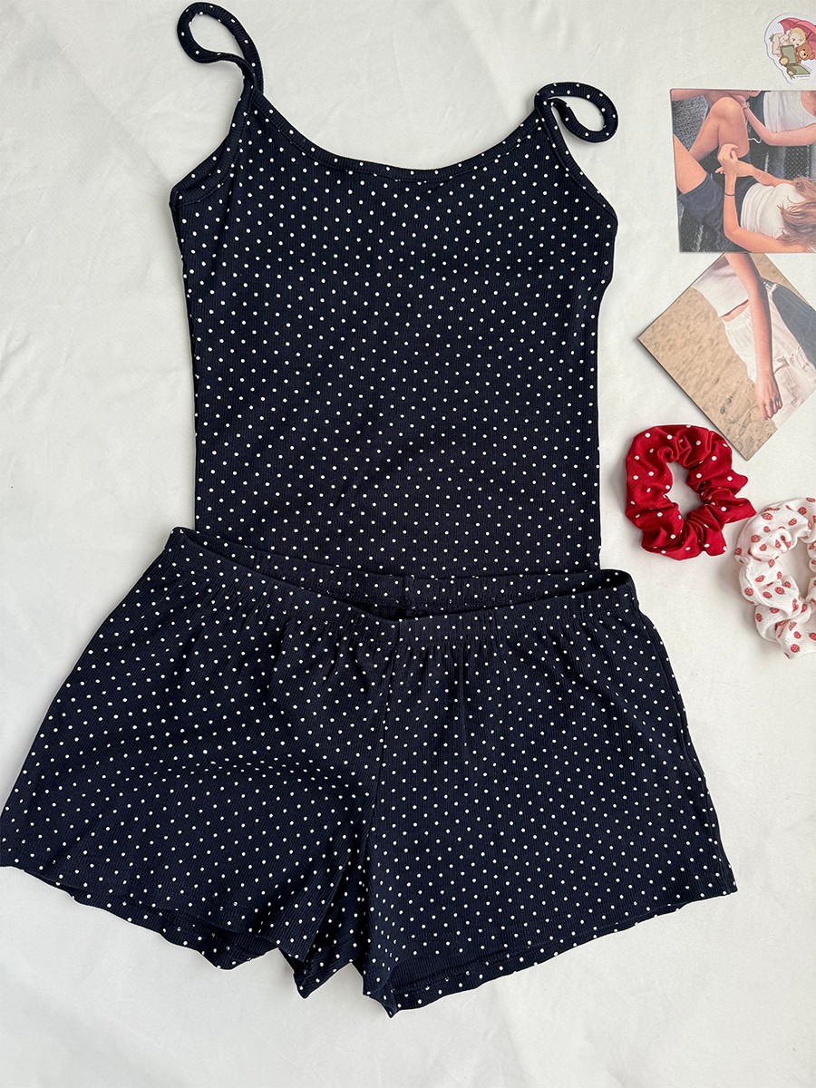 Navy Dot Ribbed Shorts Sets Wo - Tank Top Ribbed avis et prix
