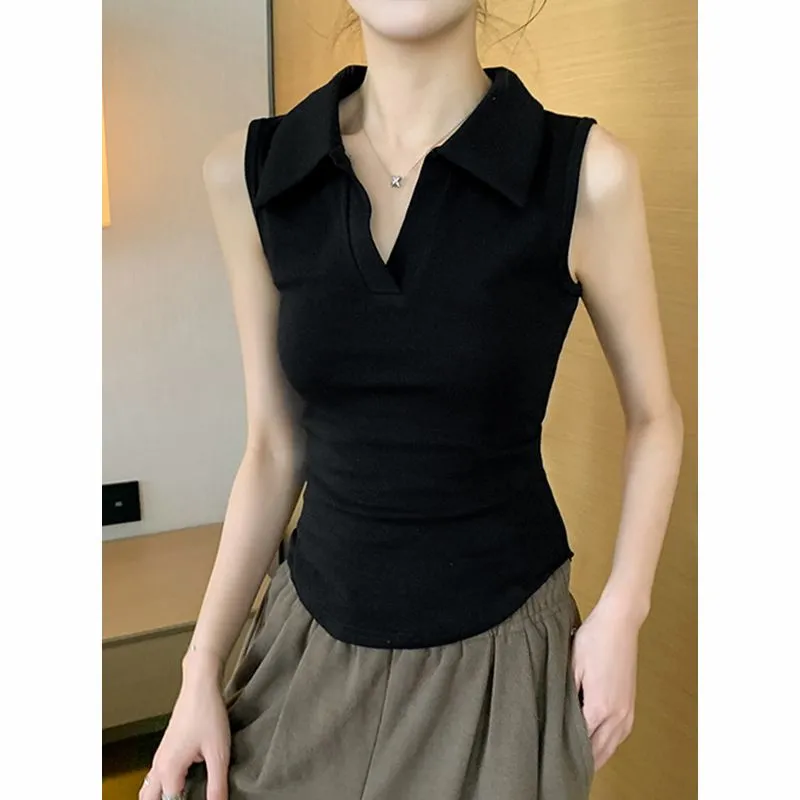 Women's White Sleeveless Polo  - Tank Top Ribbed avis et prix