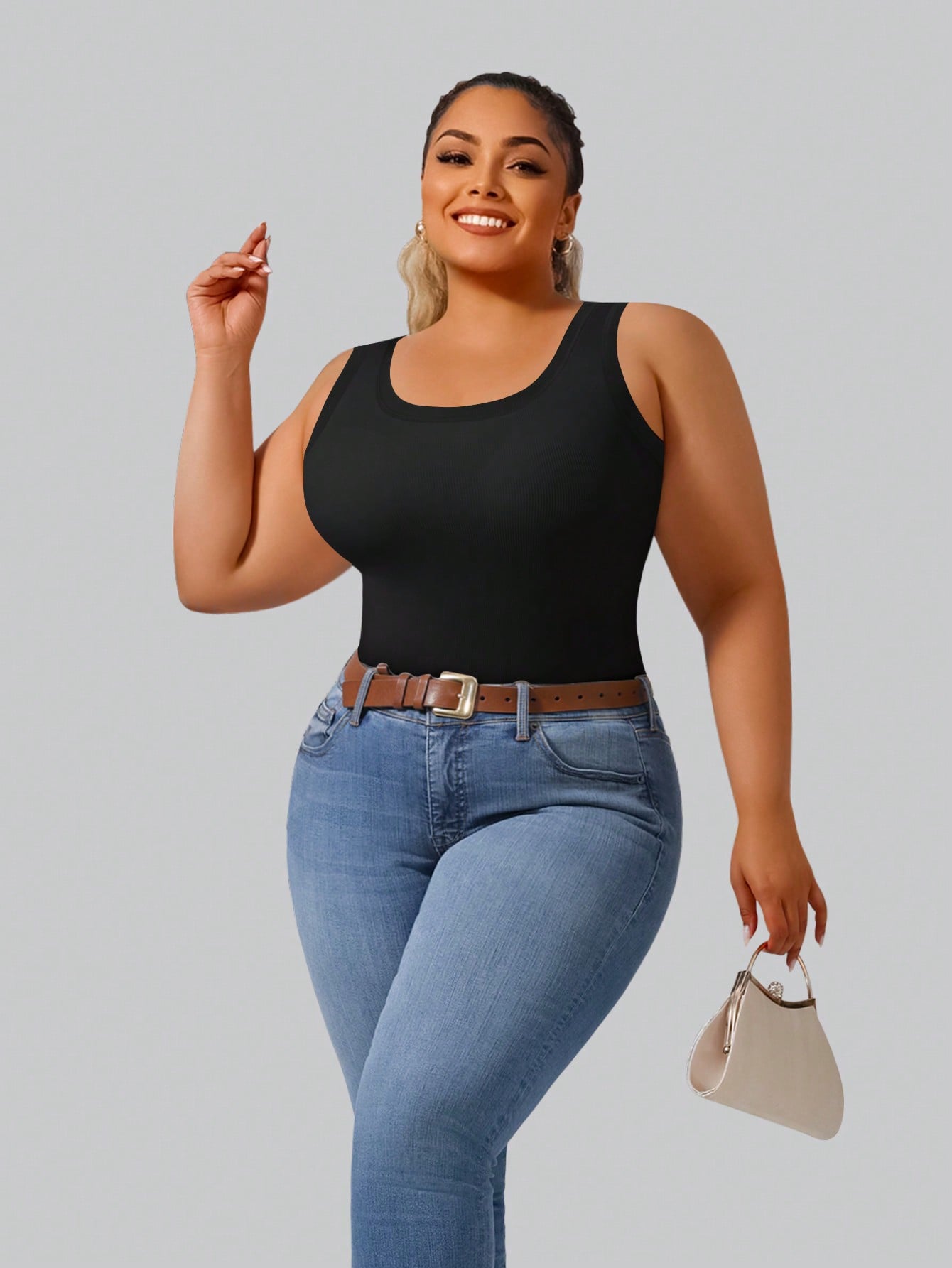 Plus Size Women's High Stretch - Tank Top Ribbed avis et prix